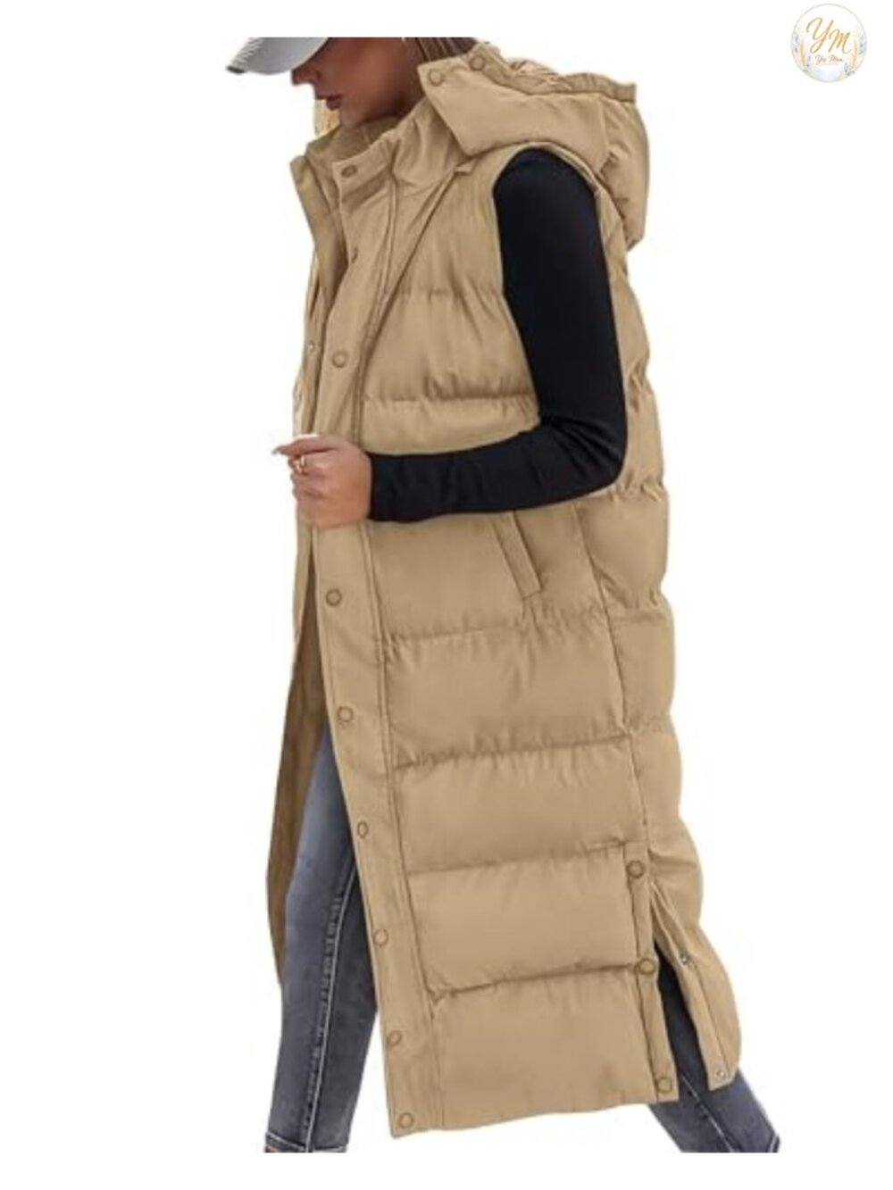 Long Quilted Puffer Vest Hooded Sleeveless Winter Coat Warm Layering